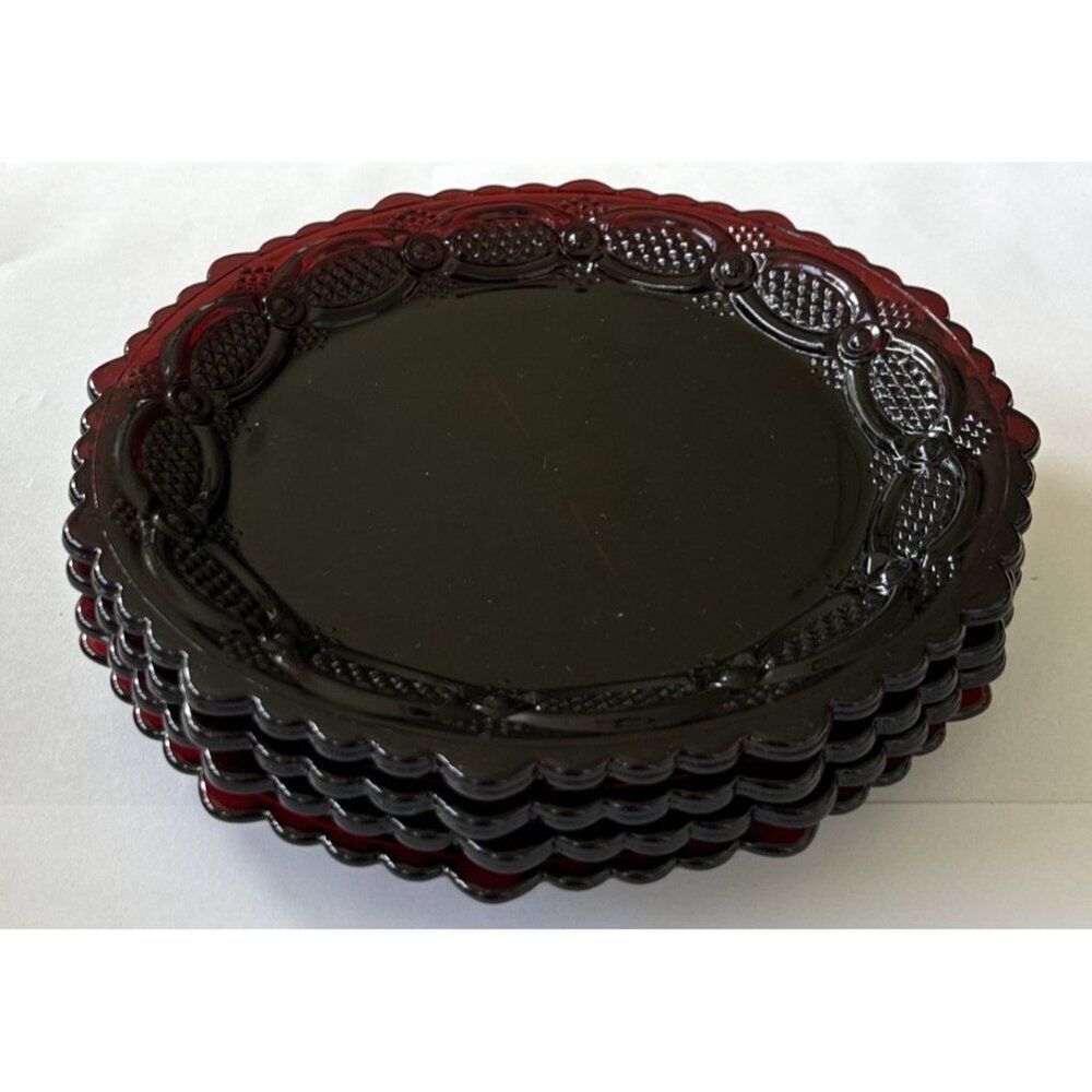 Vintage Avon 1876 Cape Cod Ruby Red Glass Side Dessert Bread Plates (4) 7.5”